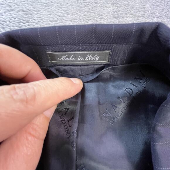 Naldini Blazer Mens 44 Navy Pinstripe Made in Italy Super 150s Wool 3 Button - Picture 3 of 15